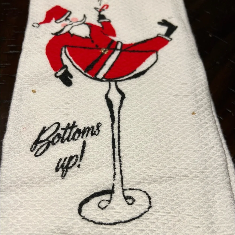 Kate Spade NY Santa Bottoms Up Raise A Glass Kitchen Dish Towels